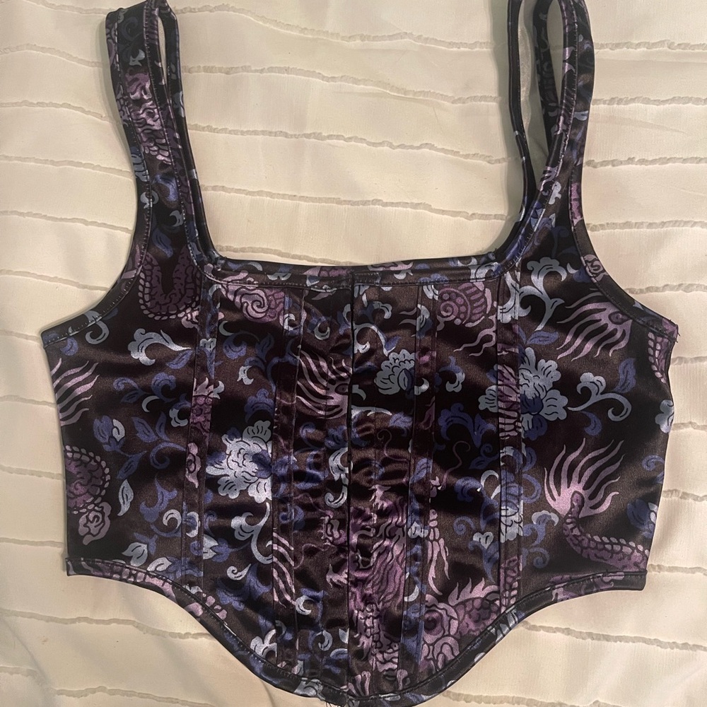 Motel Rocks purple and black satin corset top #corsettop